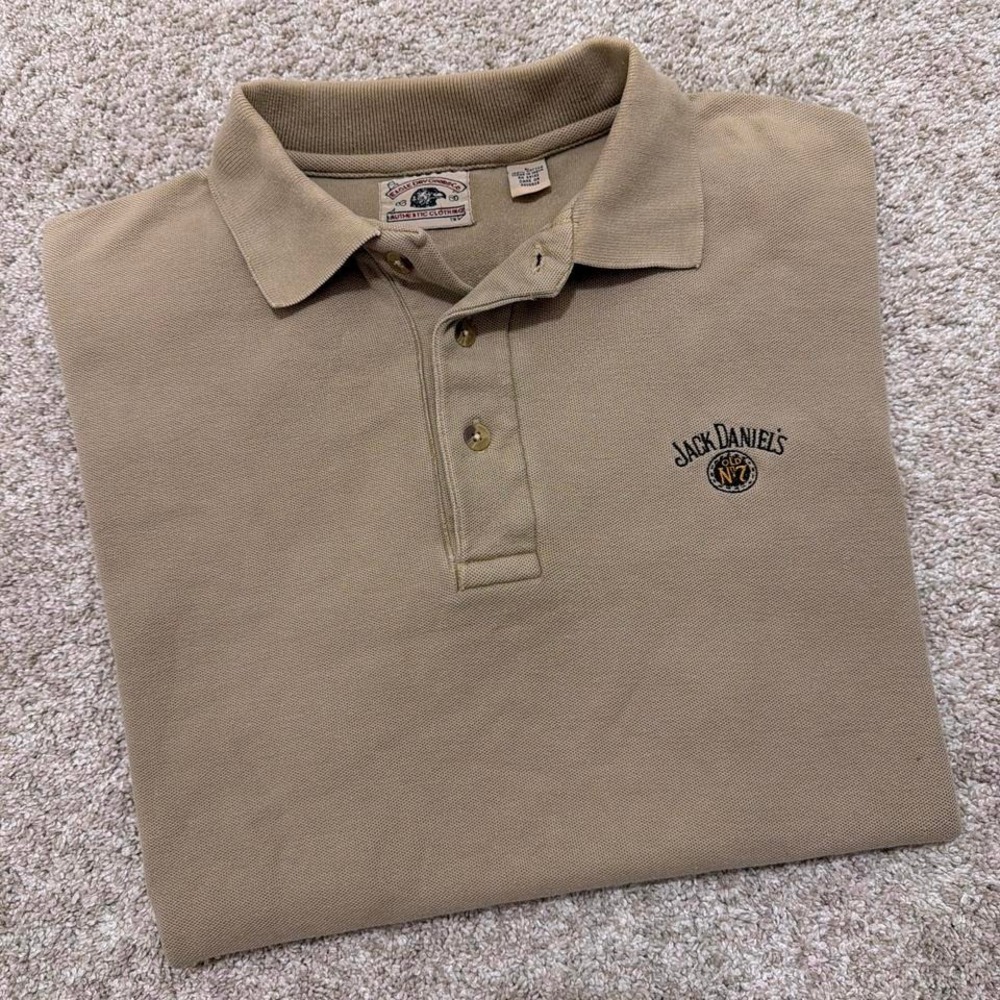 Rare 90s Vintage Jack Daniel's Polo Shirt‎ | Tan Khaki | Men's Large